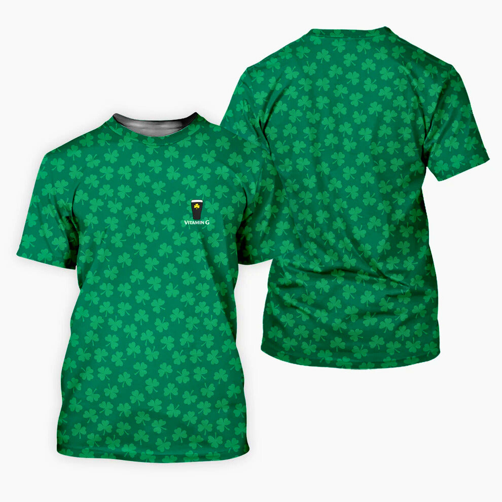 Vitamin G Shamrock Pattern Golf And Beer Green Golf Shirt, St Patrick's Day Golf Shirt