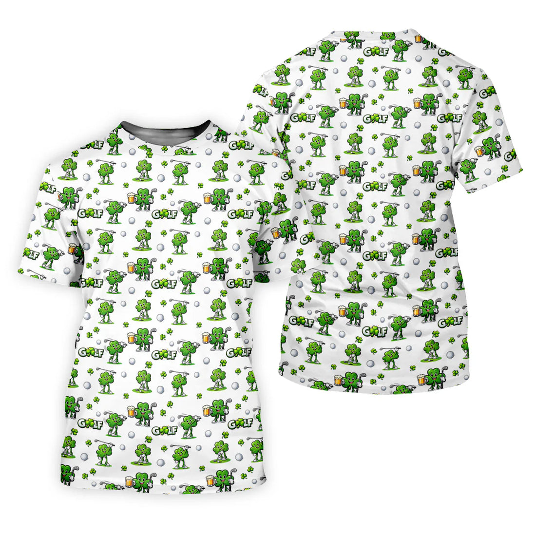 Three Leaf Clover Golf And Beer St Patrick's Day White Golf Shirt, Fun Golf Shirts For Men