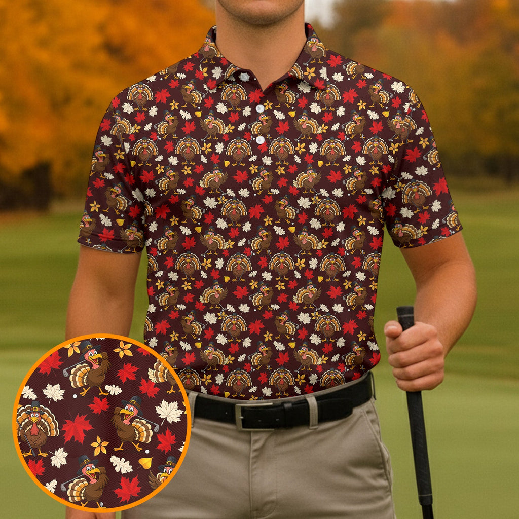 Funny Thanksgiving Turkey Golf Pose Golf Tops For Men, Polo Shirts For Men, Golf Gift For Men