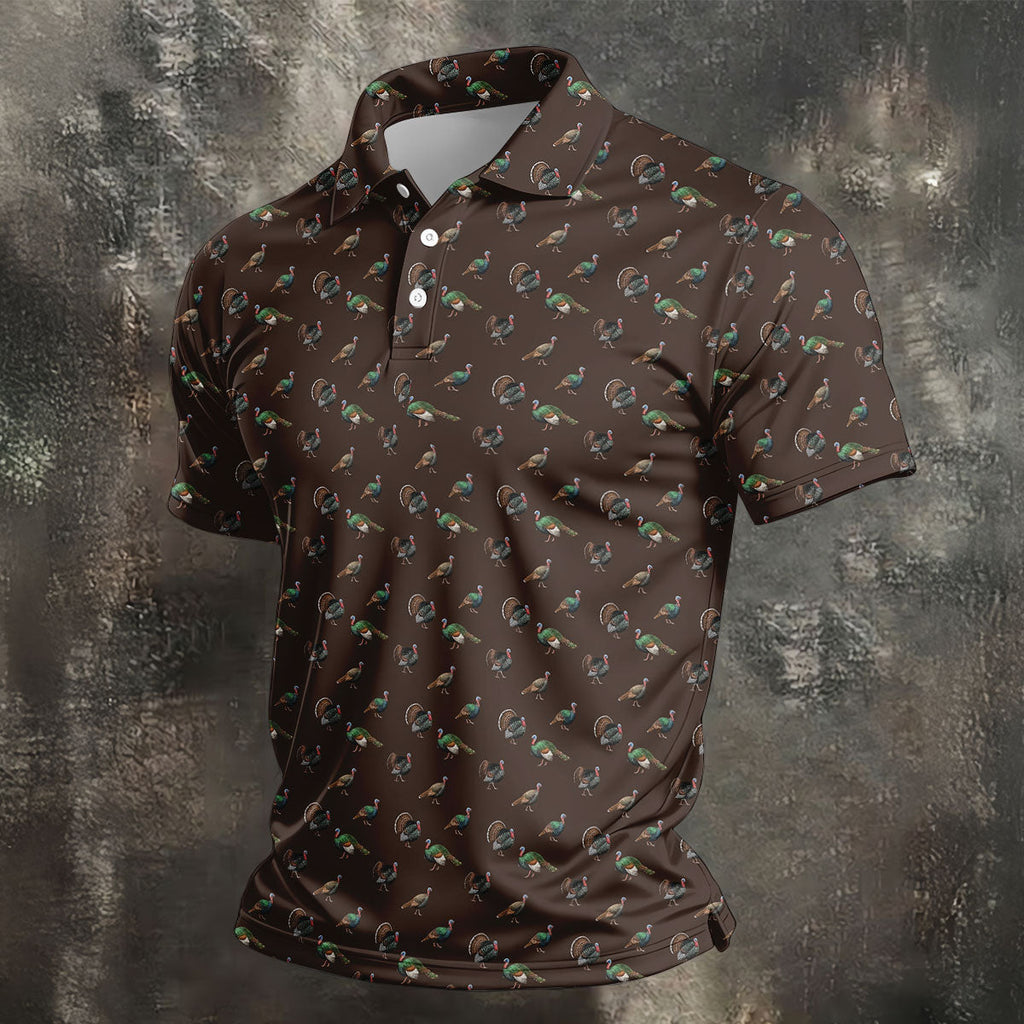Turkey Hunting Seamless Pattern Funny Golf Shirts, Father's Day Golf Shirt, Golf Gift For Dad