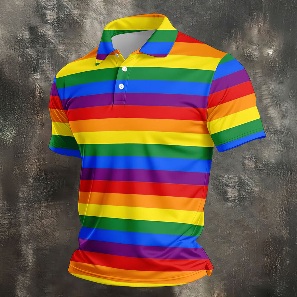 LGBT Rainbow Flag Golf Tops For Men, Gay Pride Month Celebrate Golf Shirts For Men