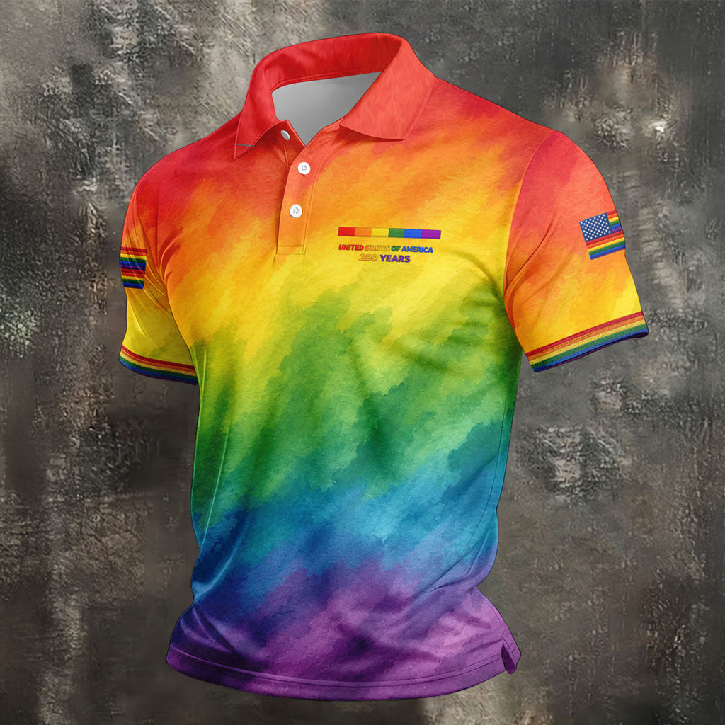 USA 250 Years LGBT Rainbow Golf Tops For Men, LGBT Pride Month Patriotic Golf Shirt