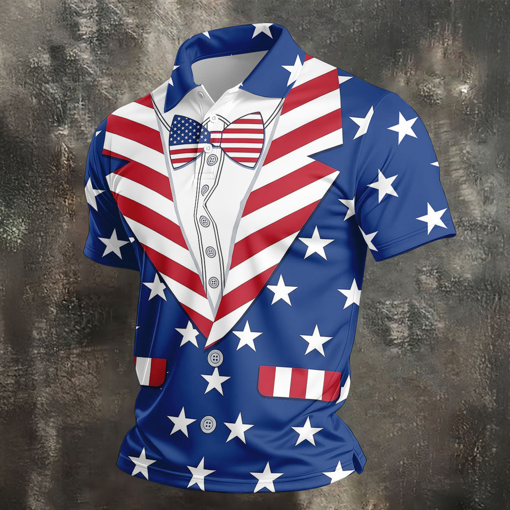 US Flag Costume Patriotic 4th Of July Golf Shirt, 250th Anniversary Polo Shirts For Men