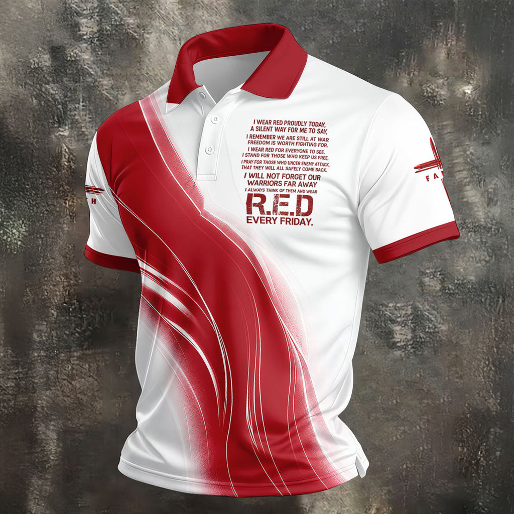 Red Friday Faith Cross Red White Gradient Patriotic Golf Shirt, 250 Years Polo Shirts For Men