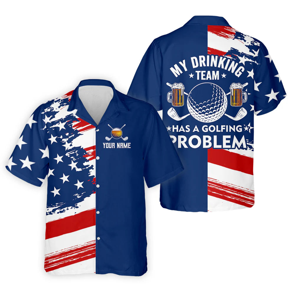 Personalized My Drinking Team Has A Golfing Problem Custom Men's Golf Shirt, Funny Beer Golf Shirt, Dad Golf Gift