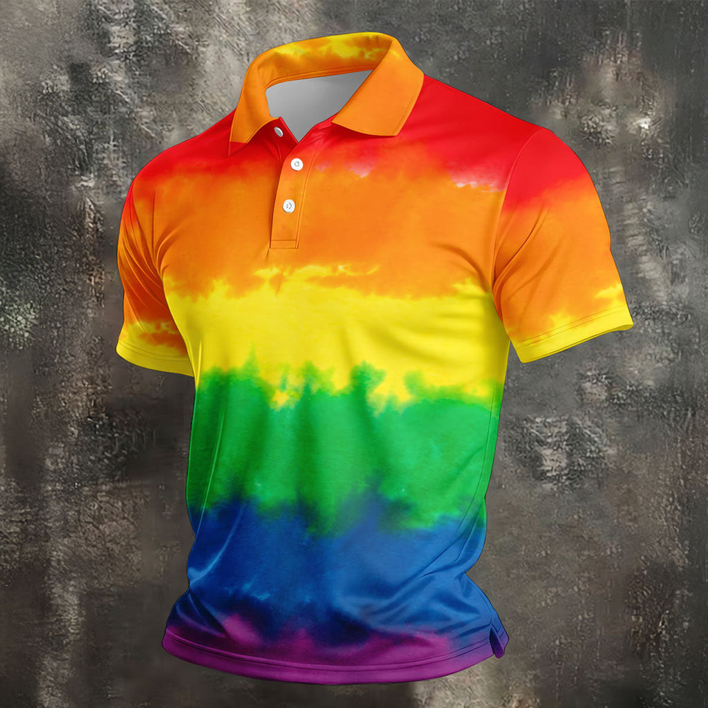 LGBT Rainbow Pride Month Celebrate Tie-Dye Print Golf Tops For Men, Pride Colors Golf Shirts For Men