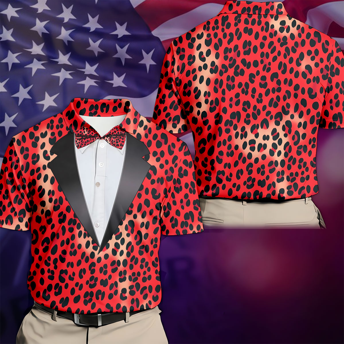 Red Leopard Funny Costume Hawaiian Golf Shirt, Polo Shirts For Men, Golf Shirts For Men