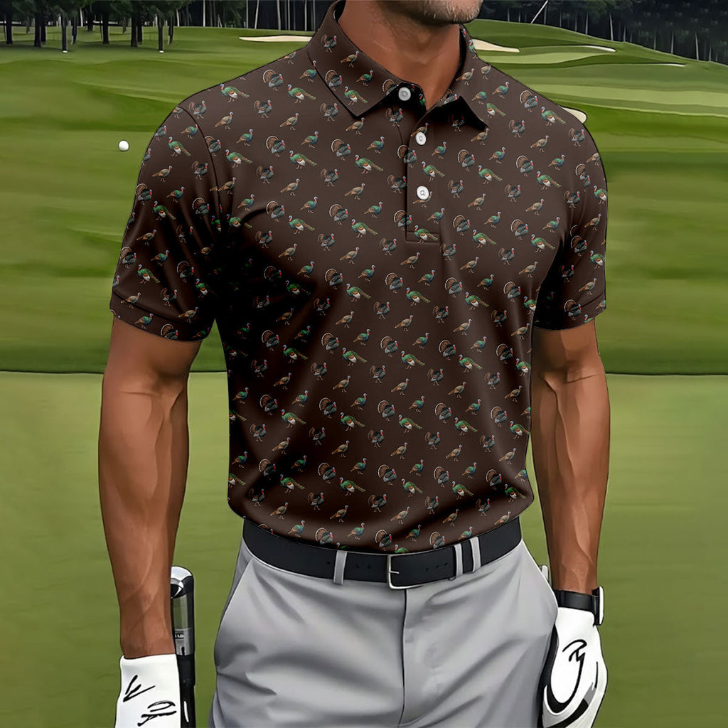 Turkey Hunting Seamless Pattern Funny Golf Shirts, Father's Day Golf Shirt, Golf Gift For Dad
