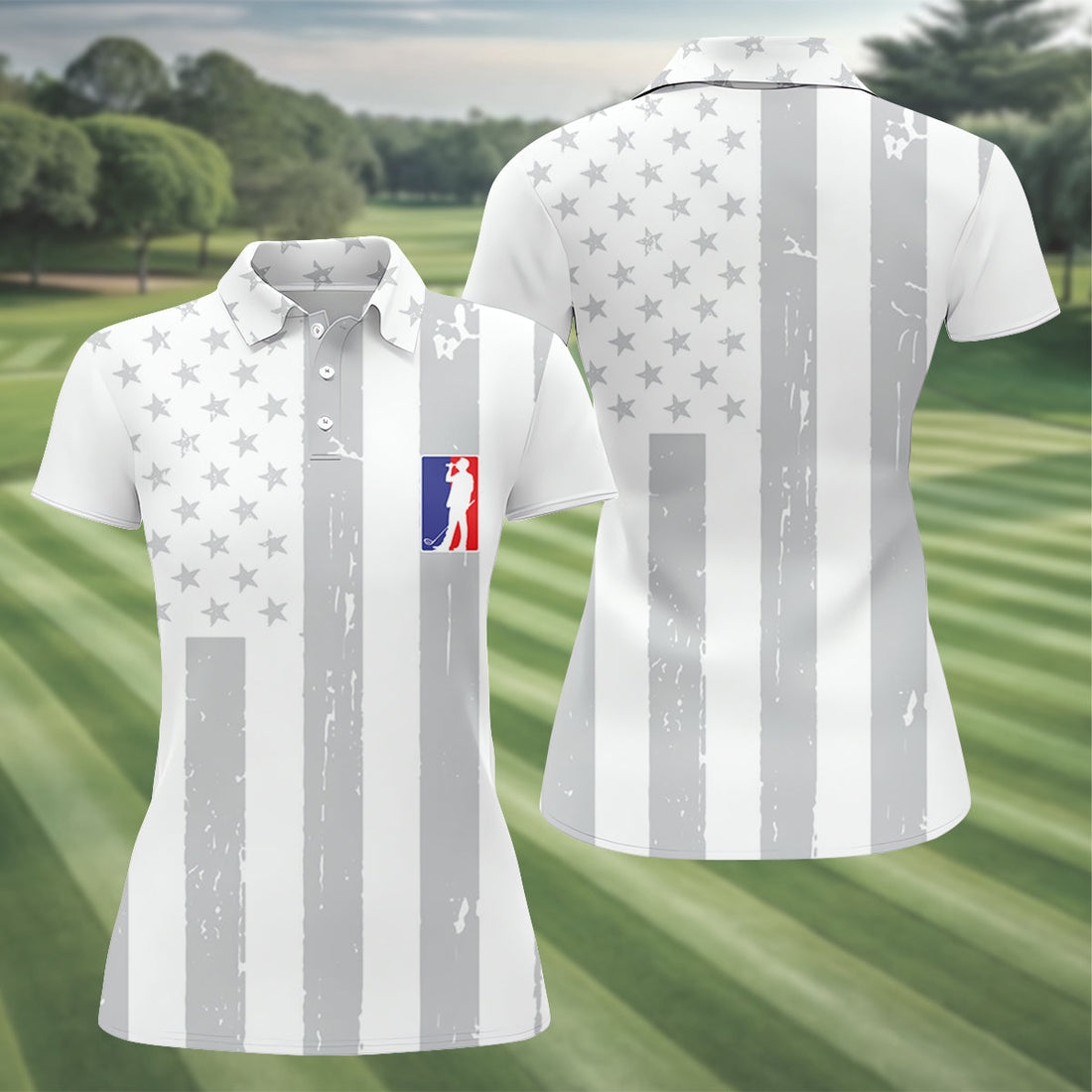 The Game Of Golf American Flag Patriot Women's Golf Shirts, Women's Golf Tops, Ladies Golf Shirt