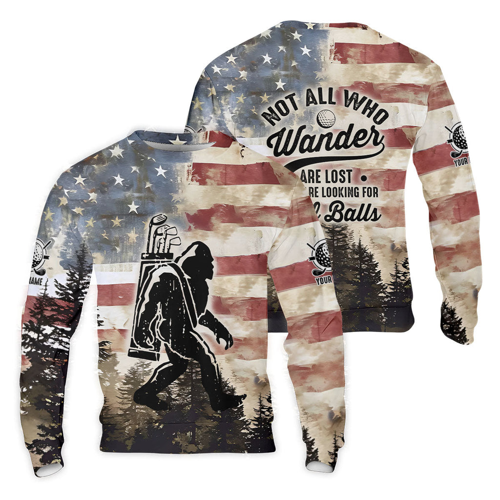Patriotic Golf Polo Shirt Bigfoot Golf Shirt, Men's Long Seeve Golf Shirts, Golf Gifts For Men
