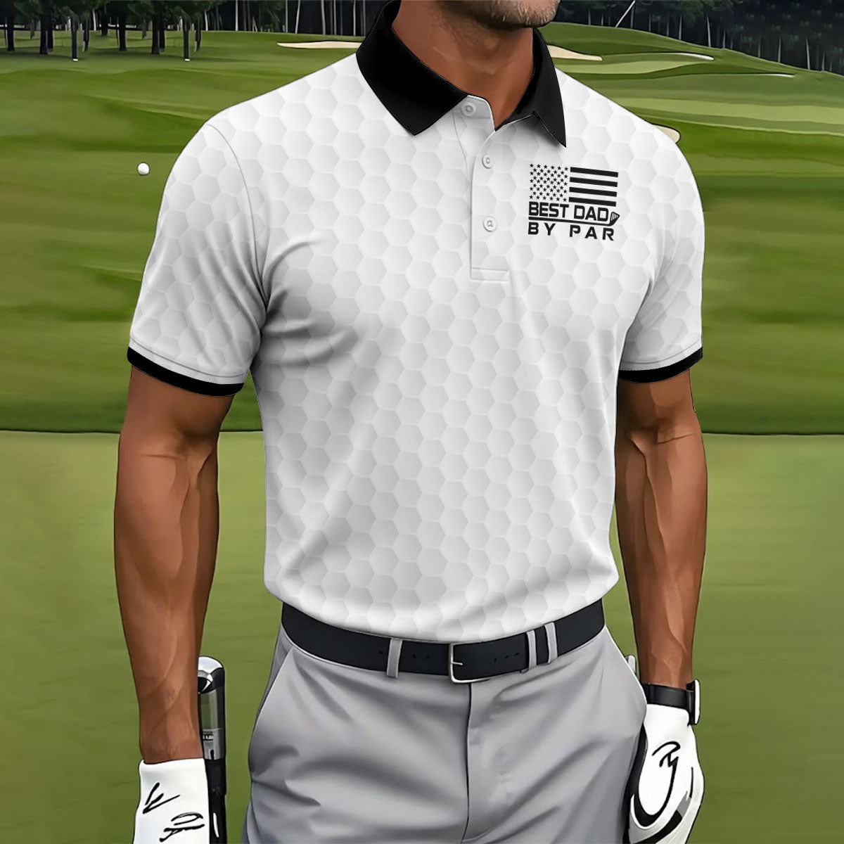 Best Dad By Par Golf Ball Pattern US Flag Print Father's Day Golf Shirt, Golf Gift For Dad