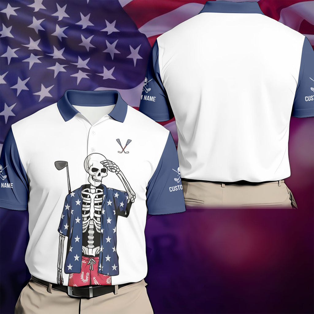 Skeleton Golf White Navy 4th Of July Patriotic Golf Shirt, 250 Years Golf Shirts For Men