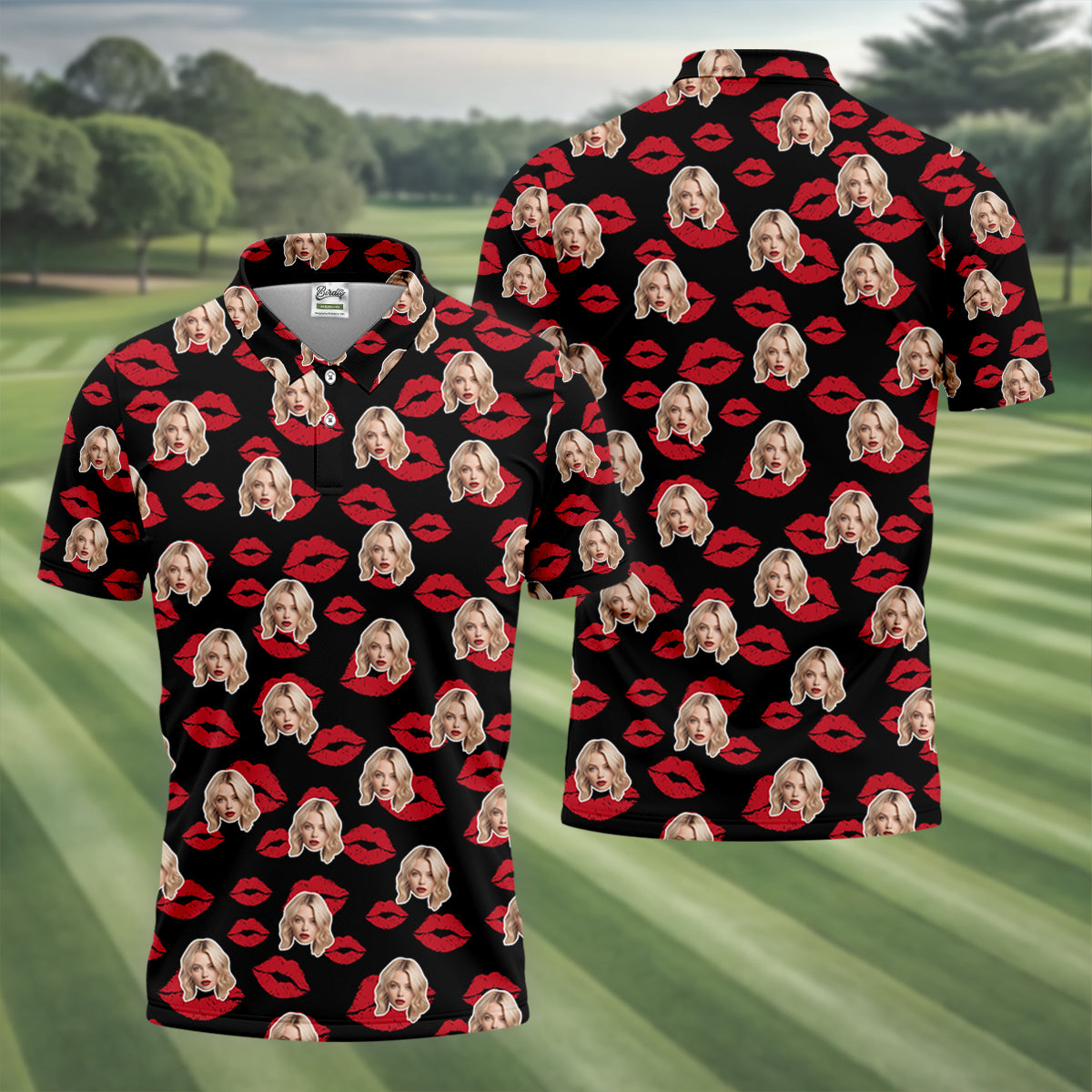 Kiss Lipstick Mark Custom Photo Golf Tops For Men, Valentines Golf Gift, Polo Shirts For Men