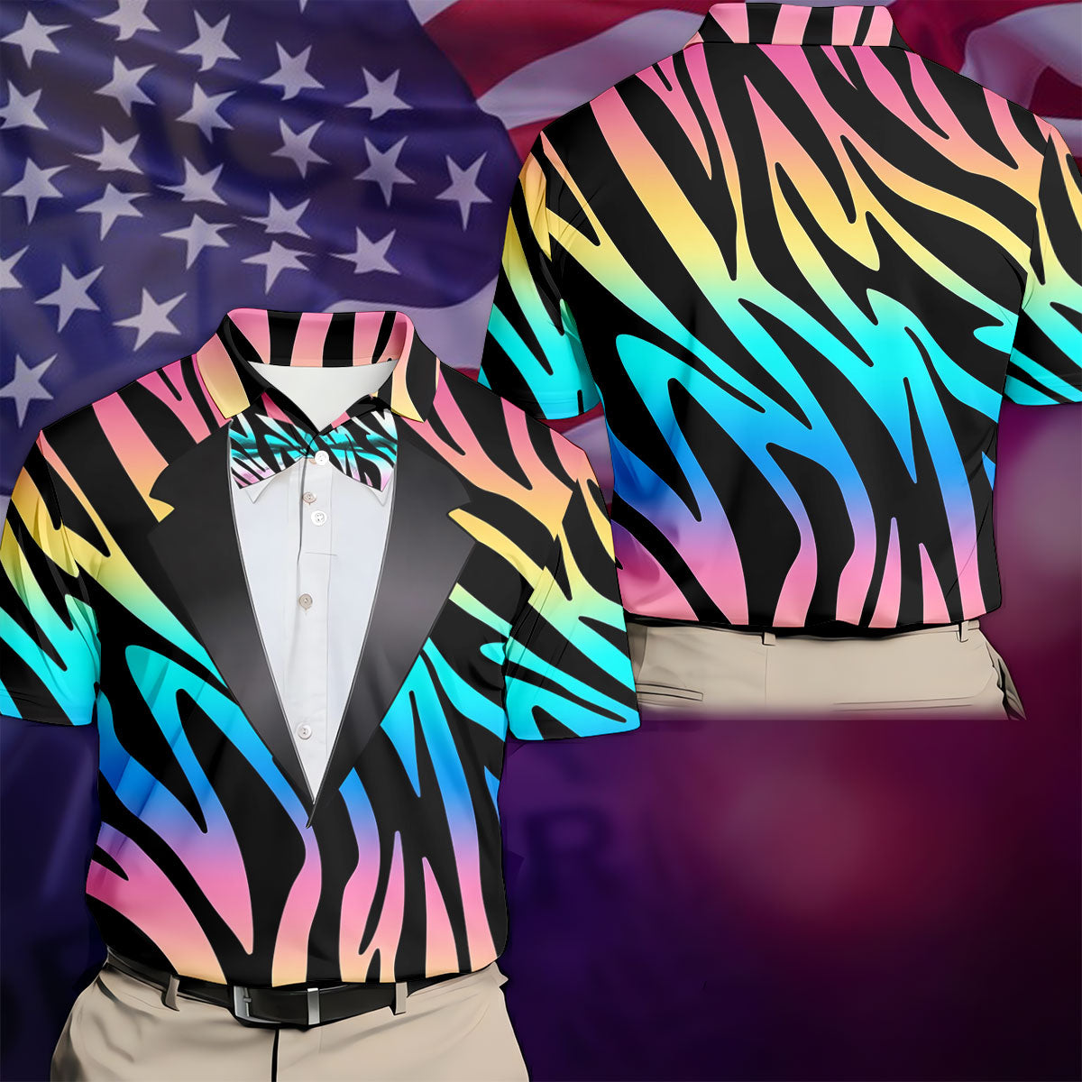 Colorful Zebra Funny Costume Hawaiian Golf Shirt, Polo Shirts For Men, Golf Shirts For Men