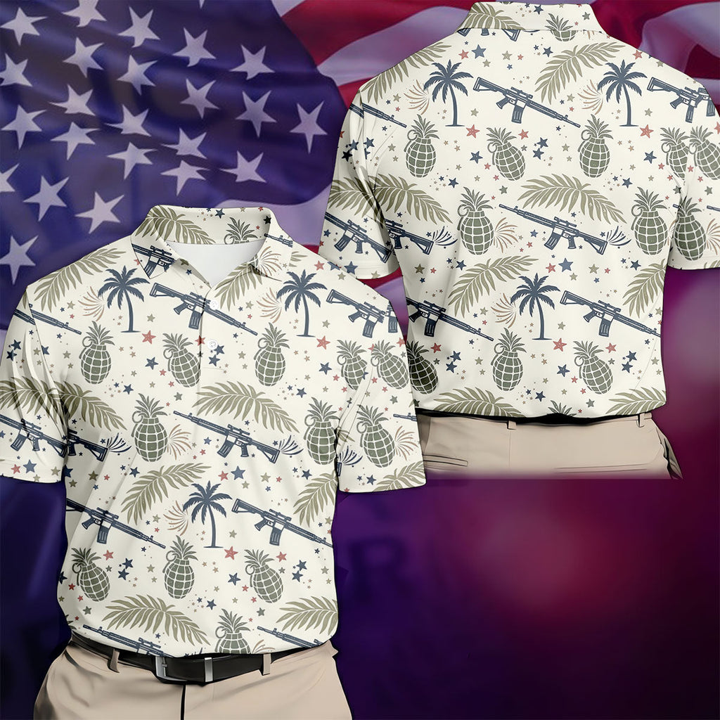 Pineapple Grenade 250 Years Tropical Theme Retro Golf Shirt, Patriotic 4th Of July Polo Shirts For Men