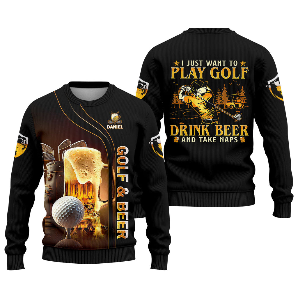 I Just Wanna Play Golf And Drink Beer Custom Golf Polo ShirtMens Golf Gift, Golf Lover Gift