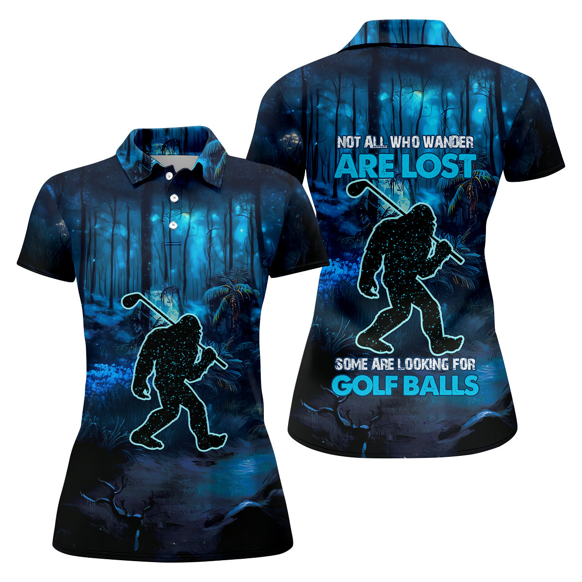 Not All Who Wander Are Lost Bigfoot Women's Golf Polo Shirt, Bigfoot Golf Shirt, Ladies Golf Shirt, Women Golf Shirt