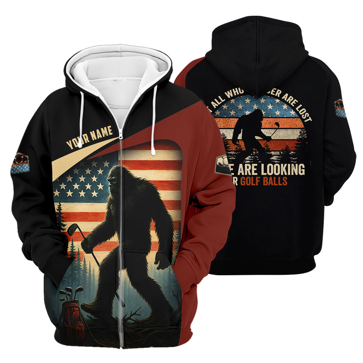 Bigfoot Golf Shirt, Patriotic Golf Polo Shirt Men's Long Seeve Golf Shirts, Golf Gifts For Men