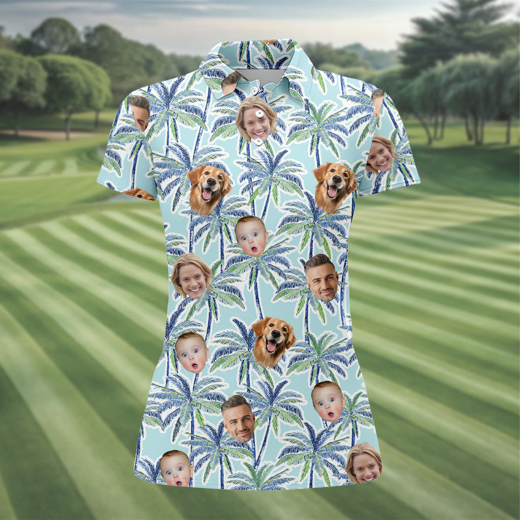 Vintage Aloha Shirts, Ladies Palm Tree Shirt, Custom Hawaiian Shirt With Face, Ladies Golf Shirts
