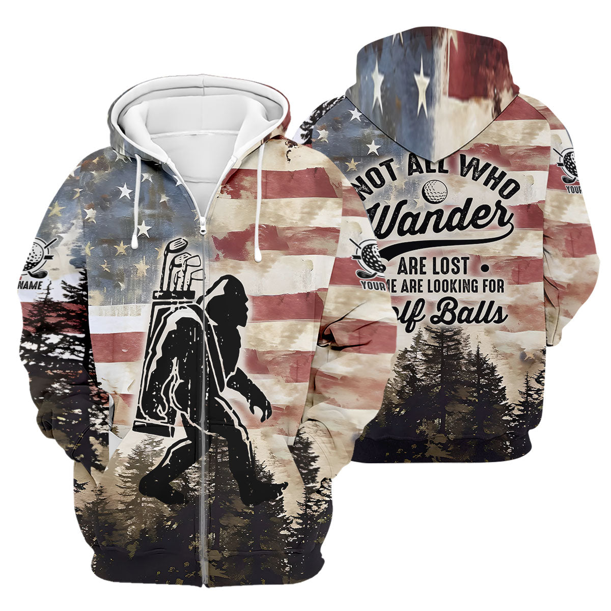 Patriotic Golf Polo Shirt Bigfoot Golf Shirt, Men's Long Seeve Golf Shirts, Golf Gifts For Men