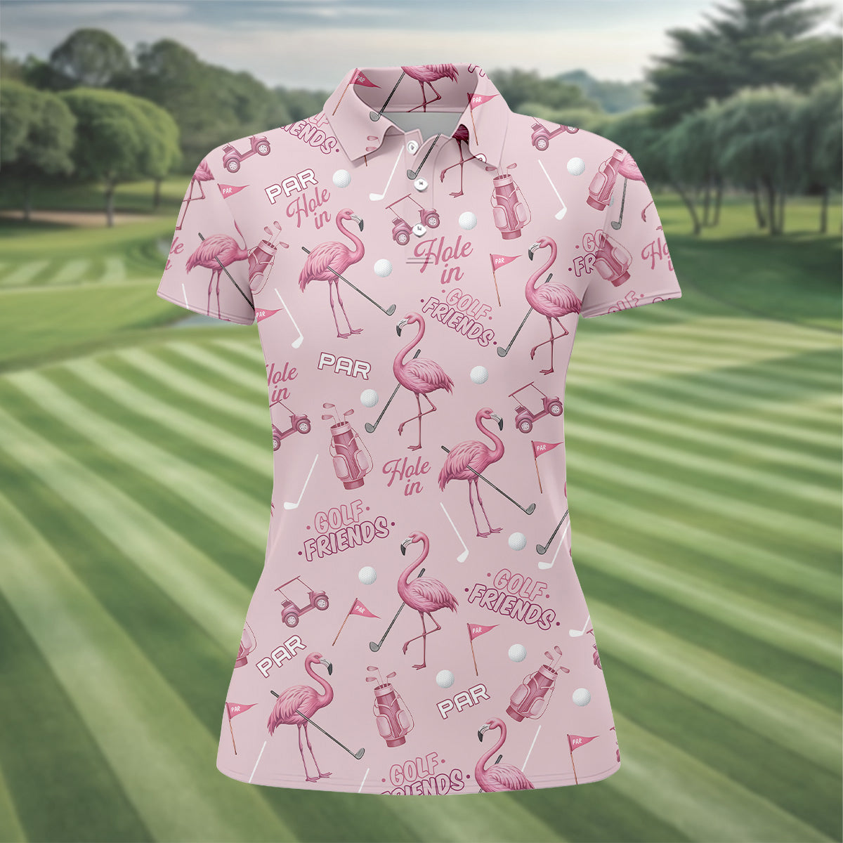 Pink Flamingo Customized Golf Polos, Ladies Sleeveless Tops, Ladies Golf Shirts, Golfing Apparel