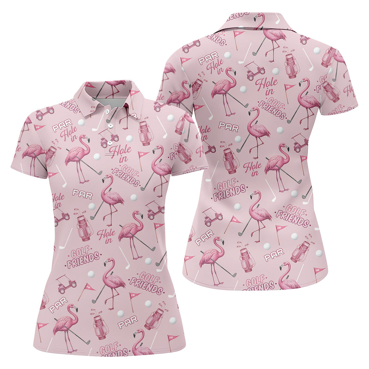 Pink Flamingo Customized Golf Polos, Ladies Sleeveless Tops, Ladies Golf Shirts, Golfing Apparel