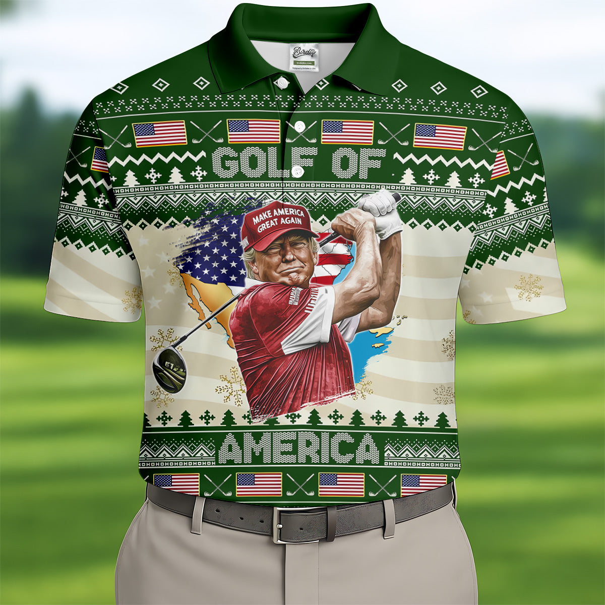 Trump Golf Of America Christmas Golf Shirt Men's Funny Golf Polo Shirts, Unique Gift For Golfer, Christmas Golf Gift