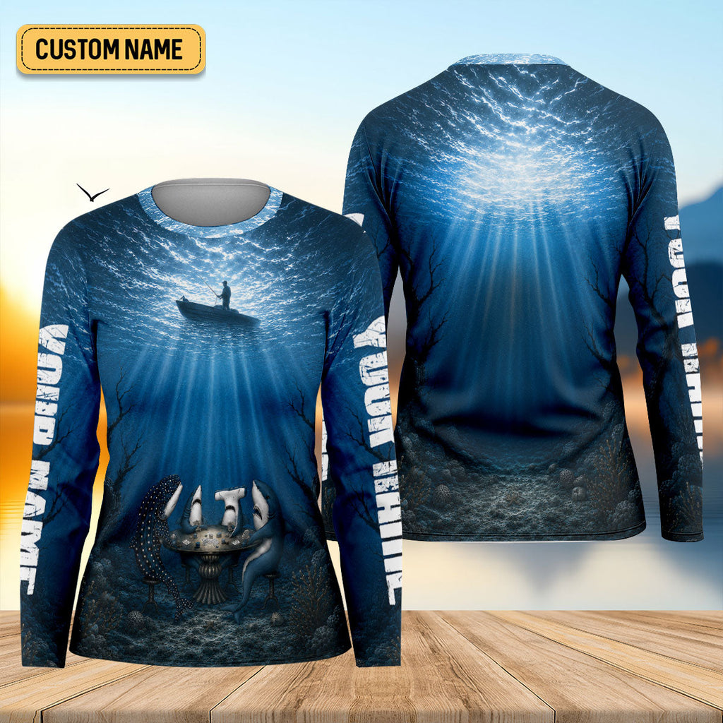 Underwater Shark Poker Fishing UPF Shirt, Performance Fishing Shirt, Fishing Shirts For Women