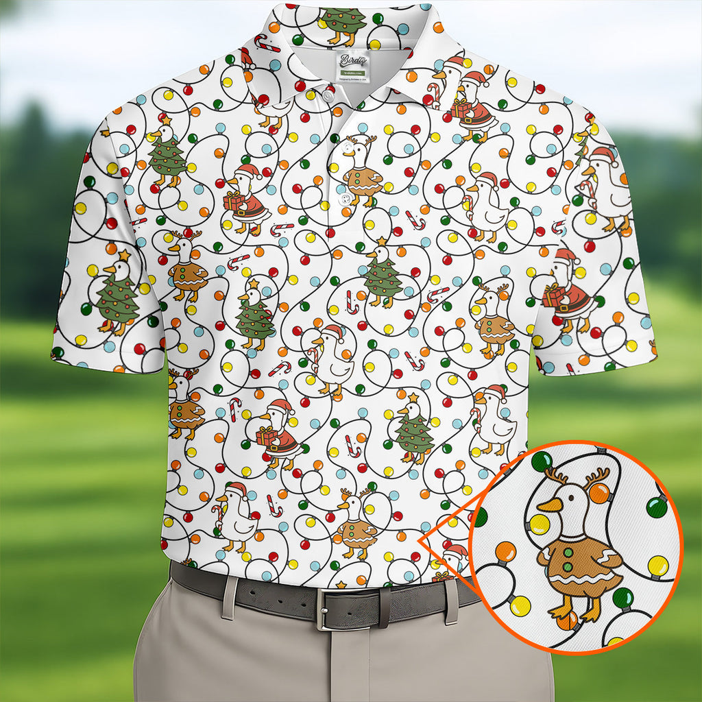 Funny Duck Merry Xmas White Golf Shirts, Gifts For Golf Lovers, Polo Shirts For Men, Golfing Apparel