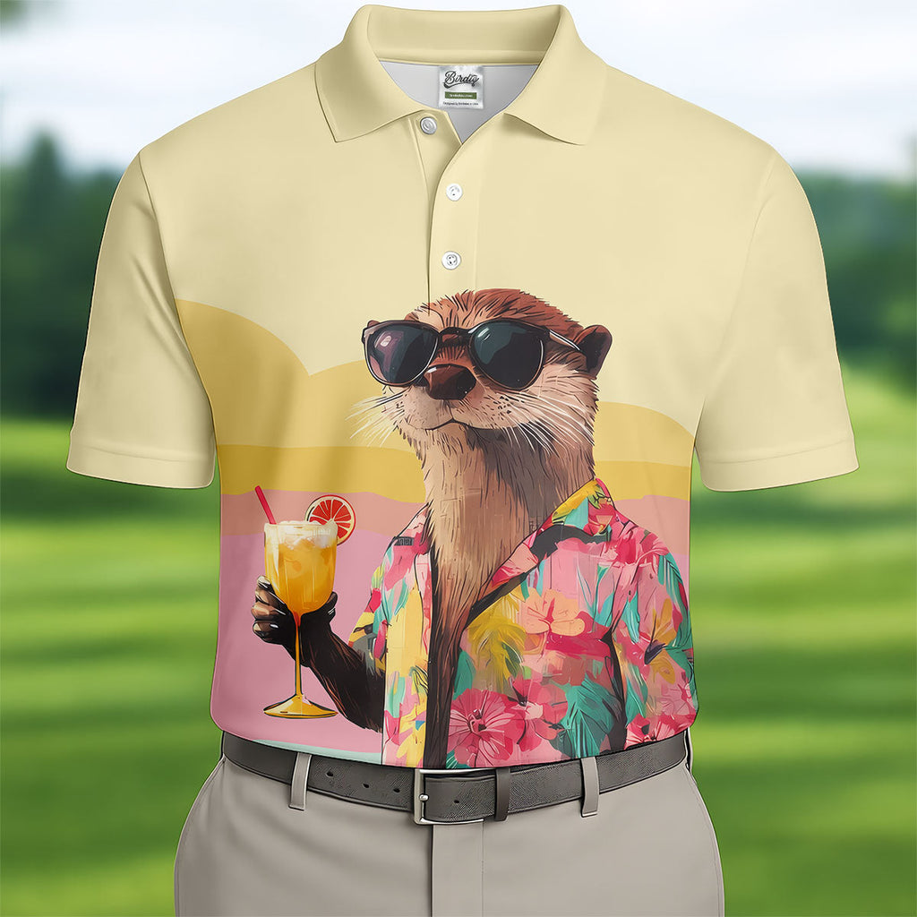 Funny Otter Tropical Theme Hawaiian Golf Shirt, Polo Shirts For Men, Golfing Apparel