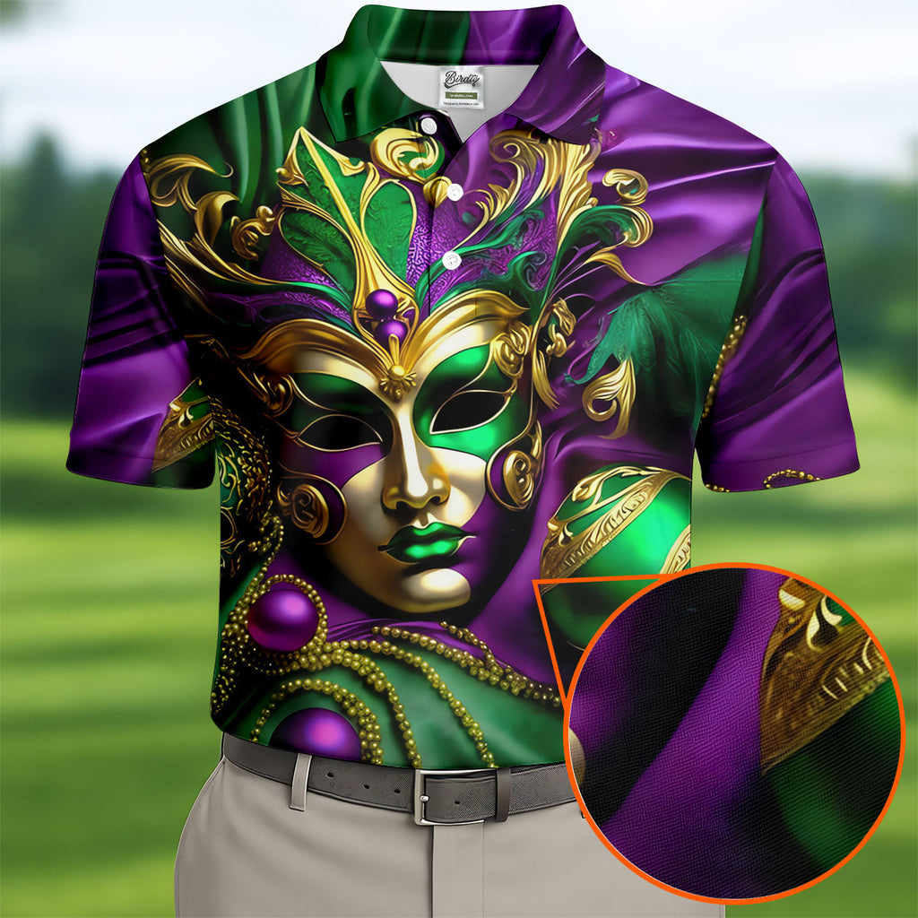 Mardi Gras Face Mask Purple Green Gold Polo Shirts For Men, Golf Shirts For Men, Polo For Men