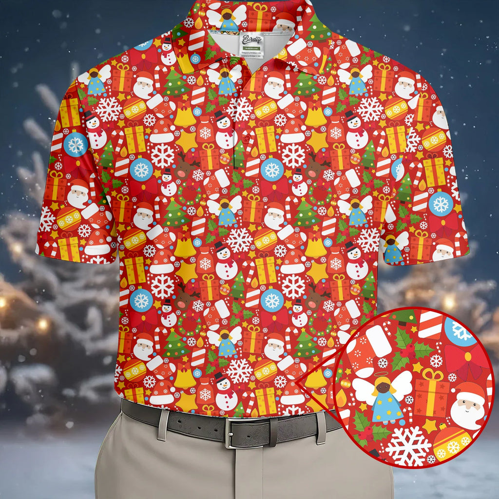 Festive Christmas Red Golf Shirt, Christmas Golf Shirt, Polo Shirts For Men, Golf Gift For Men, Golfing Apparel