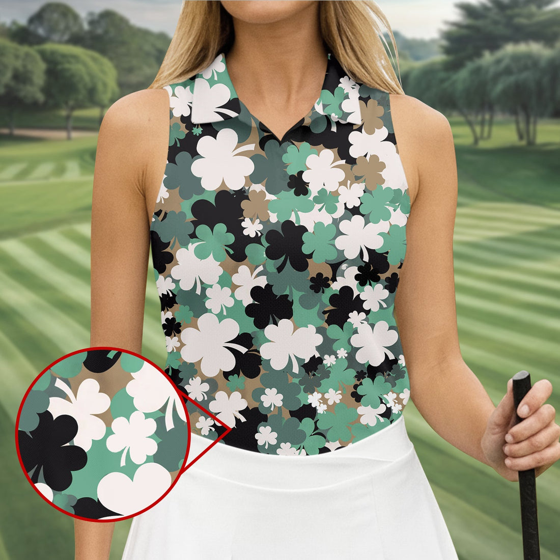 Irish Camo St. Patrick’s Day Shamrock Golf Shirt, Women's Golf Tops, Ladies Golf Polos