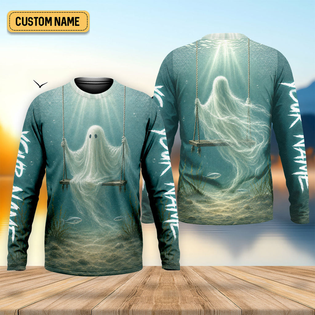 Your Name Underwater Ghost Halloween Fishing UPF Shirt, Mens Fishing Shirt, Fishing Apparel