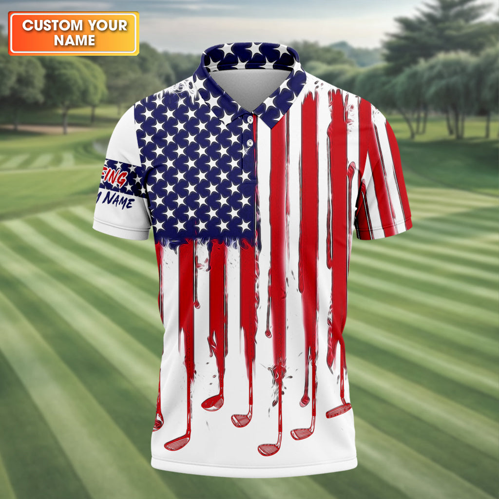 American Flag Custom Golf Polo Shirt, US Patriotic Pride Men's Golf Polo Shirt, Patriotic Golf Shirt, USA Golf Shirt