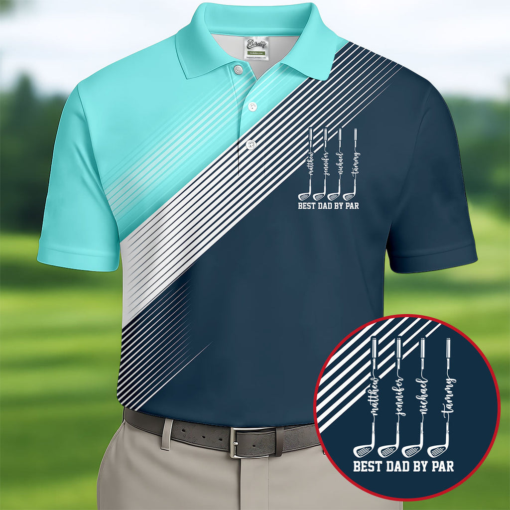 Best Dad By Par Diagonal Striped Father's Day Golf Shirt, Golf Gift For Dad, Polo Shirts For Men
