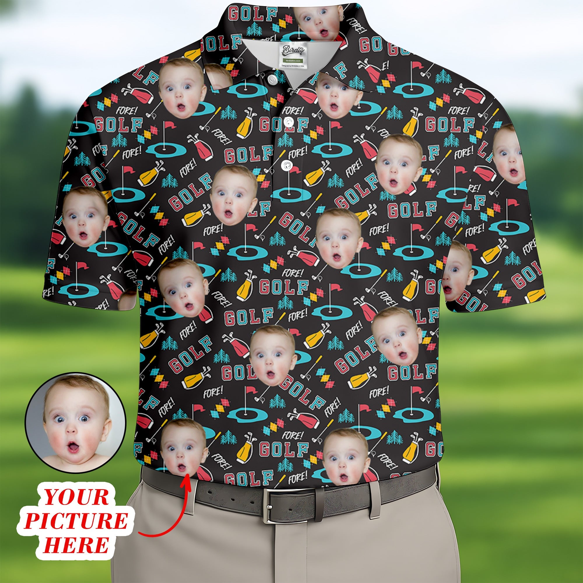 Custom Shirts With Faces, Funny Golf Polo ShirtGifts For The Golfing Dad, Golf Gift For Dad