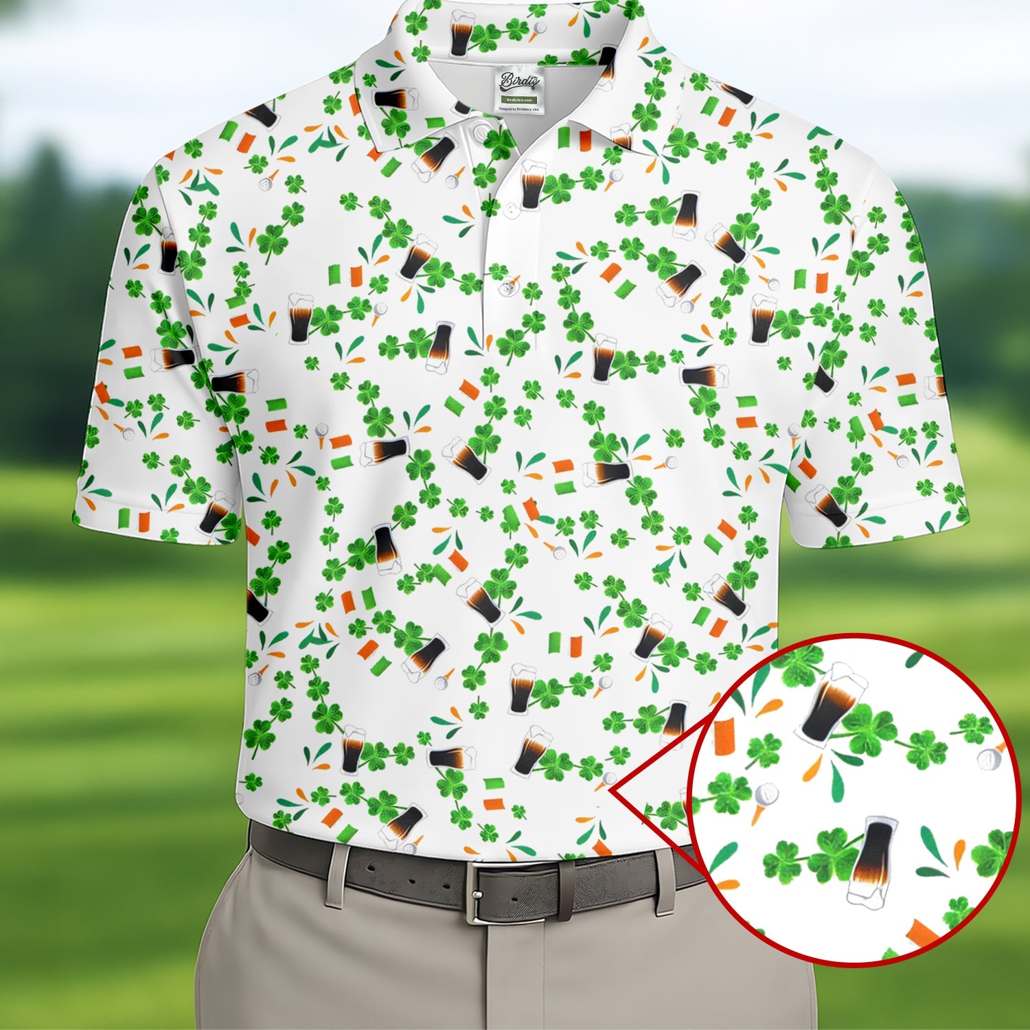 Dark Stout Beer St Patrick's Day Shamrocks White Golf Shirt, Polo Shirts For Men, Golf Shirts For Men