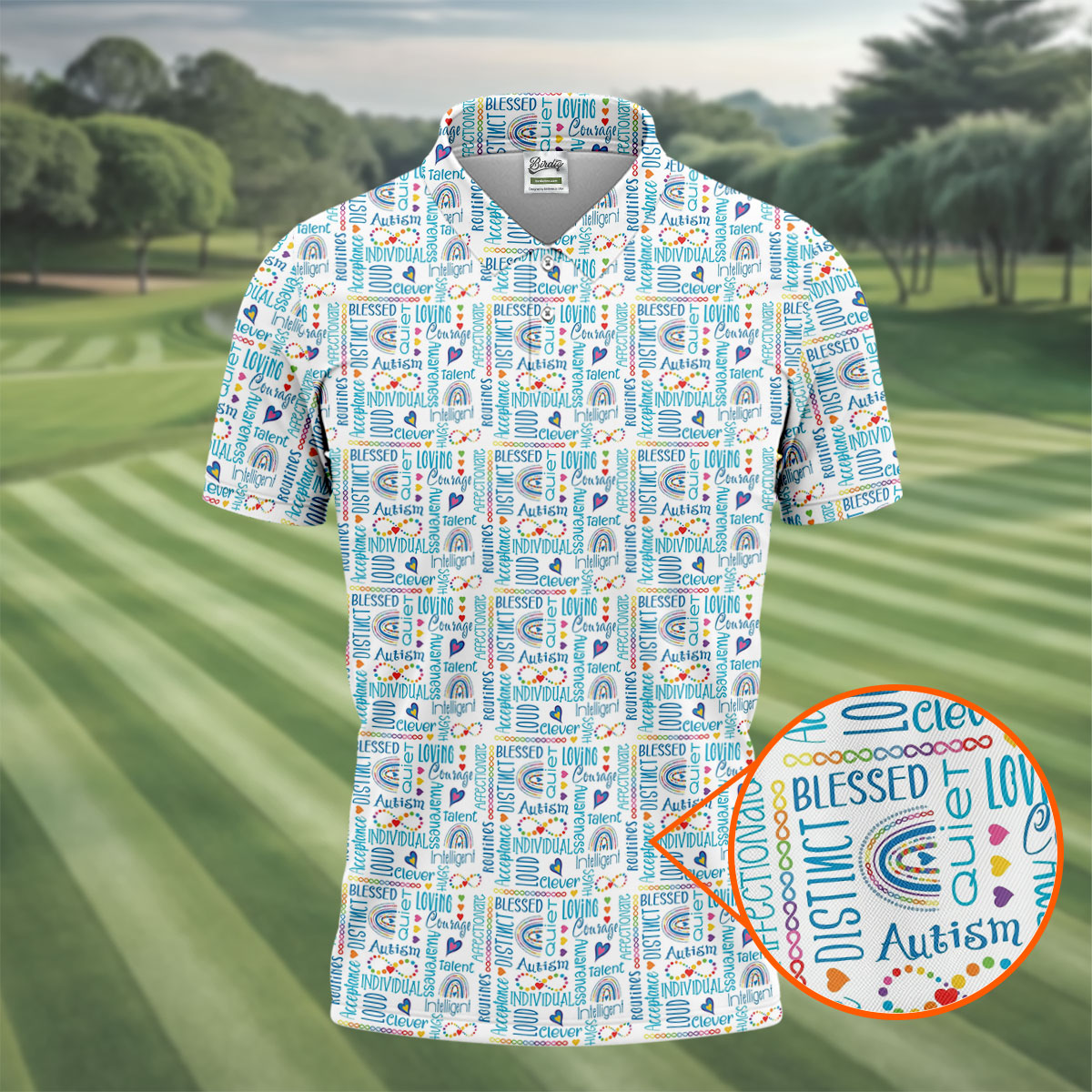 Autism Awareness Rainbow Heart Infinity Symbol Blue And White Men's Golf Shirt, Polo Shirts For Men