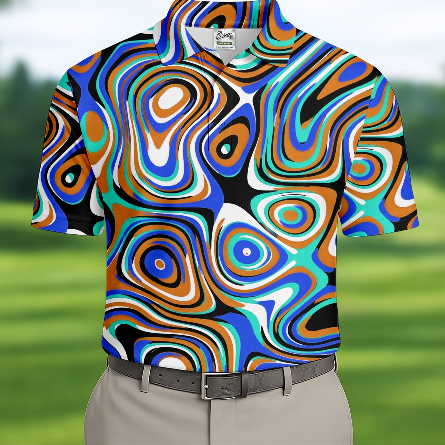 Blue And Orange Fluid Art Cool Golf Shirt, Golf Tops For Men, Golf Shirts For Men, Golf Gift For Men