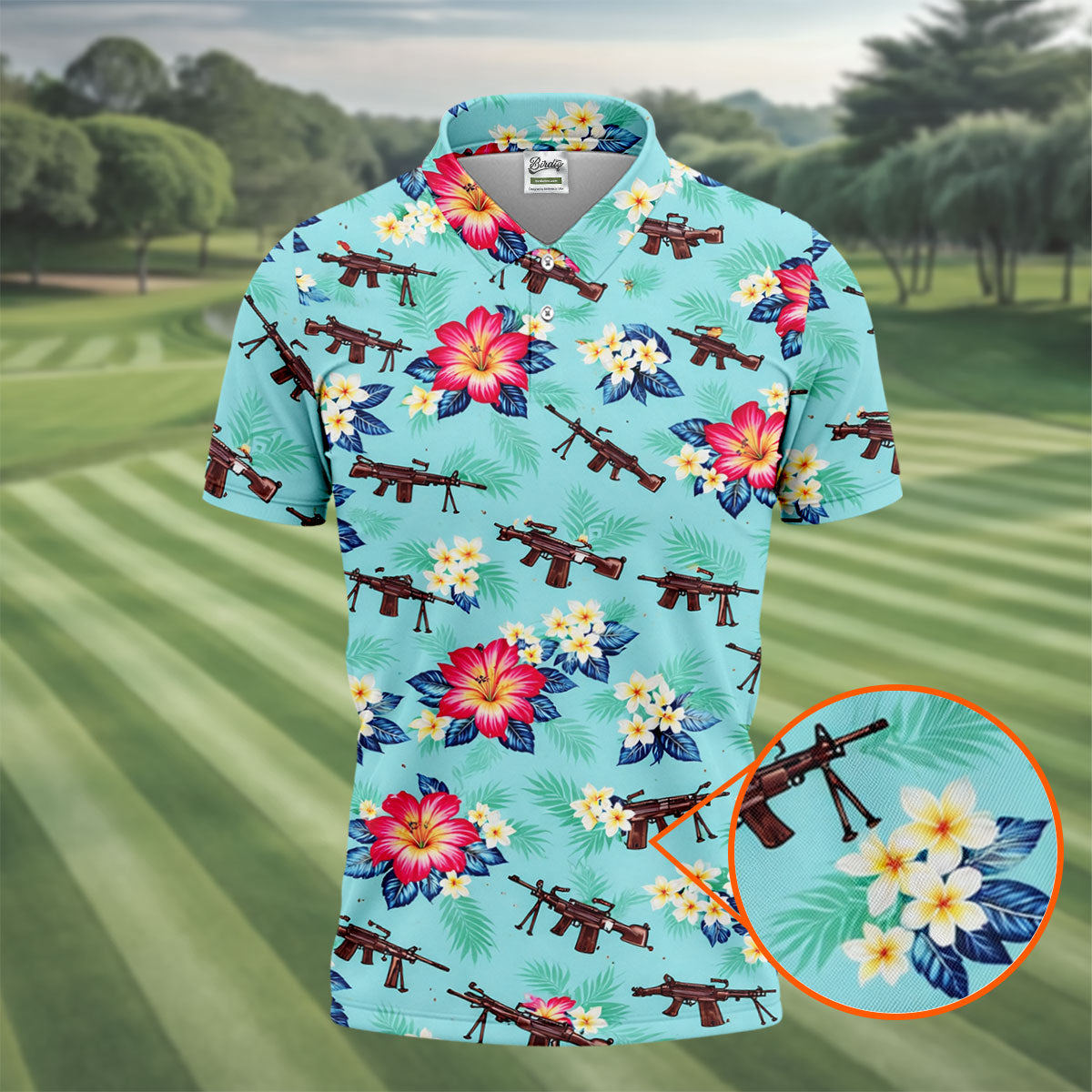 Floral Pattern Army Theme Hawaiian Golf Shirt, Men's Golf Polo Shirts, Golf Shirts For Men