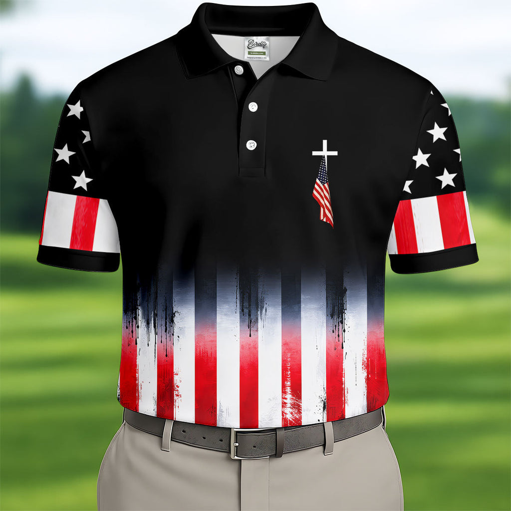 250 Years Of Blessing Faith Cross American Flag Golf Shirt, Patriotic 4th Of July Golf Shirts For Men