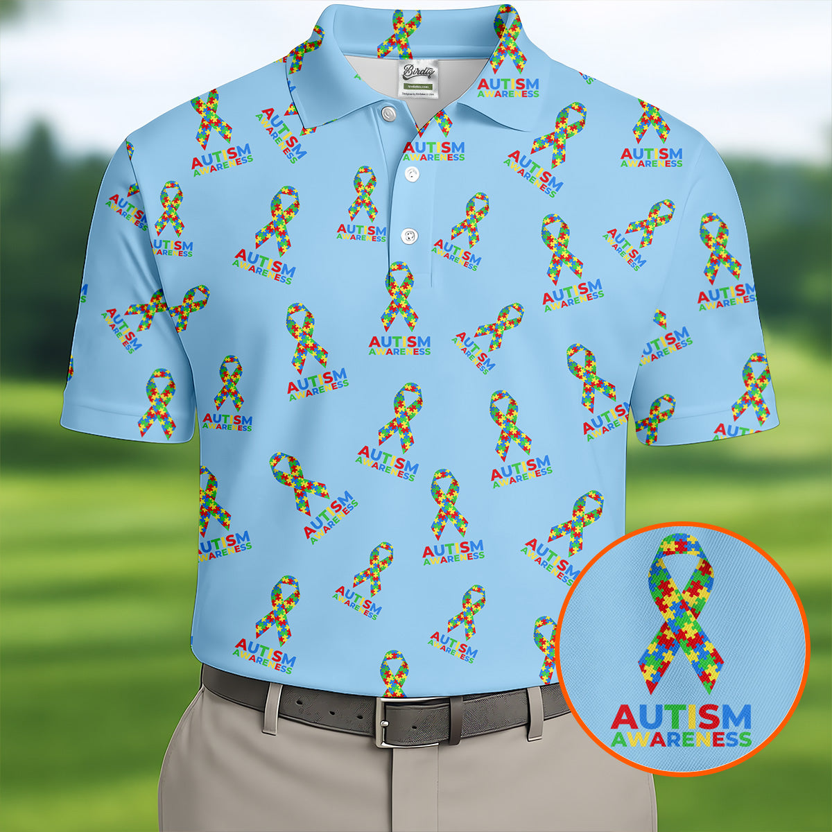 Autism Awareness Colors Autism Ribbon Blue Golf Shirt, Golf Tops For Men, Golf Shirts For Men