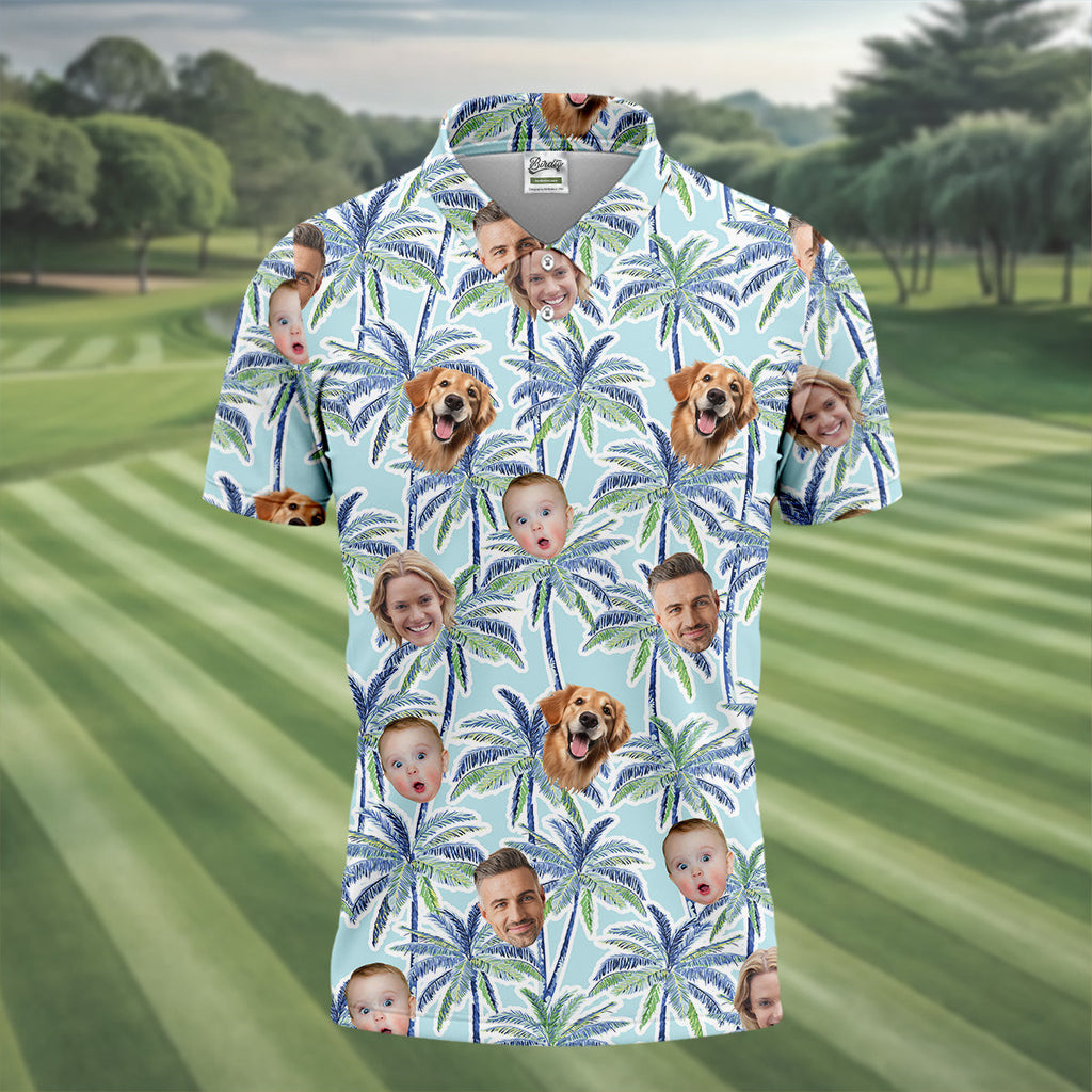 Vintage Aloha Shirts, Men Palm Tree Shirt, Men Golf Polo, Custom Hawaiian Shirt With Face, Tropical Beach