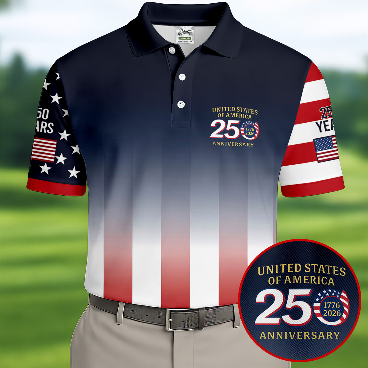 USA 250 Anniversary American Flag Golf Shirt, Patriotic 4th Of July Golf Shirts For Men