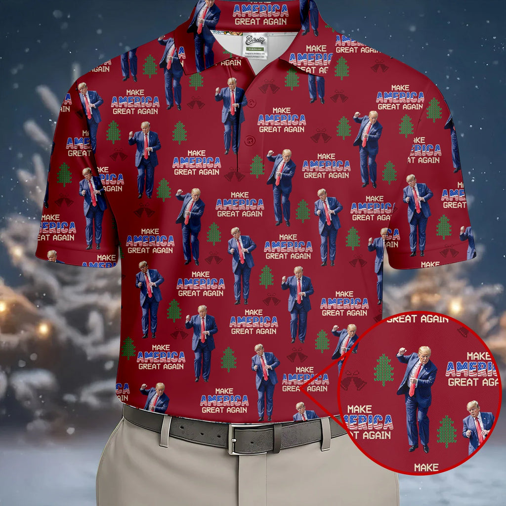 Make America Great Again Christmas Golf Trump Dancing Men's Golf Polo Shirts, Men Golf Polos, Golf Apparel