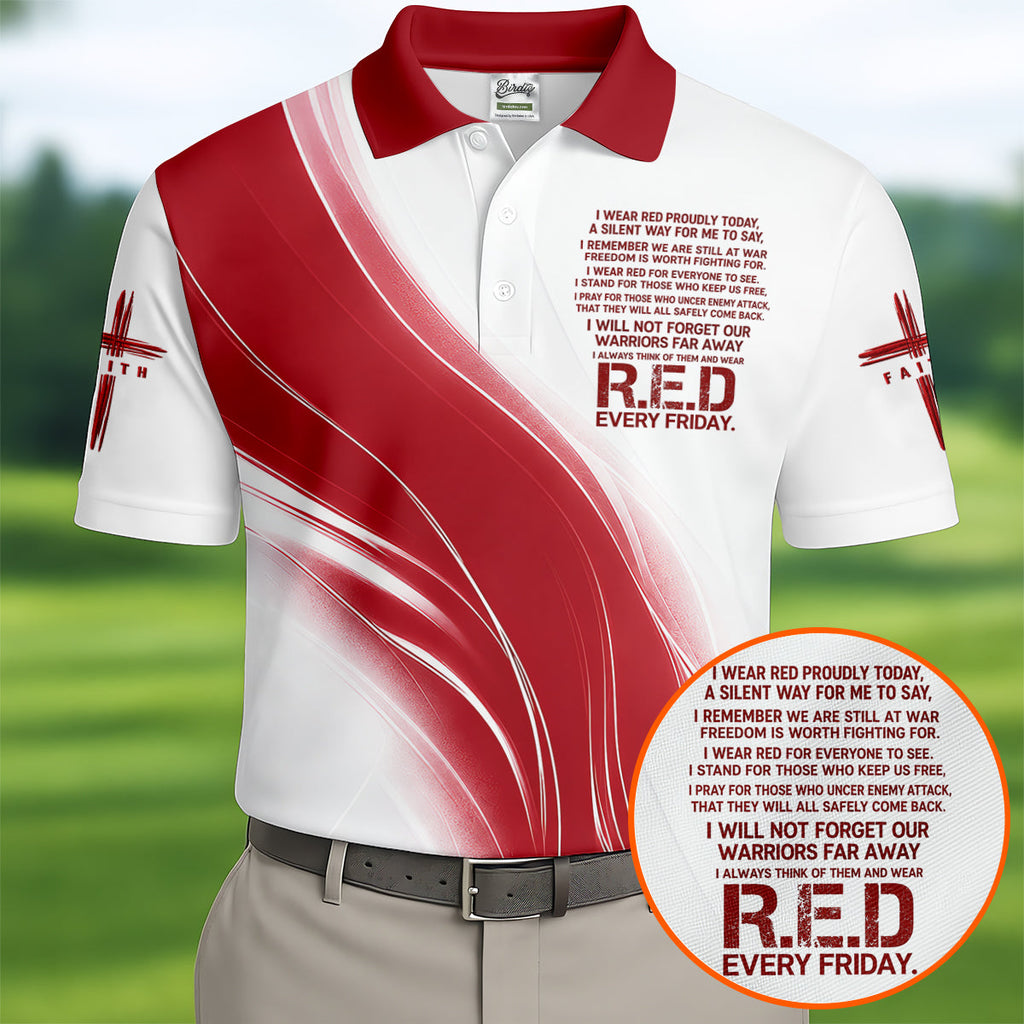 Red Friday Faith Cross Red White Gradient Patriotic Golf Shirt, 250 Years Polo Shirts For Men