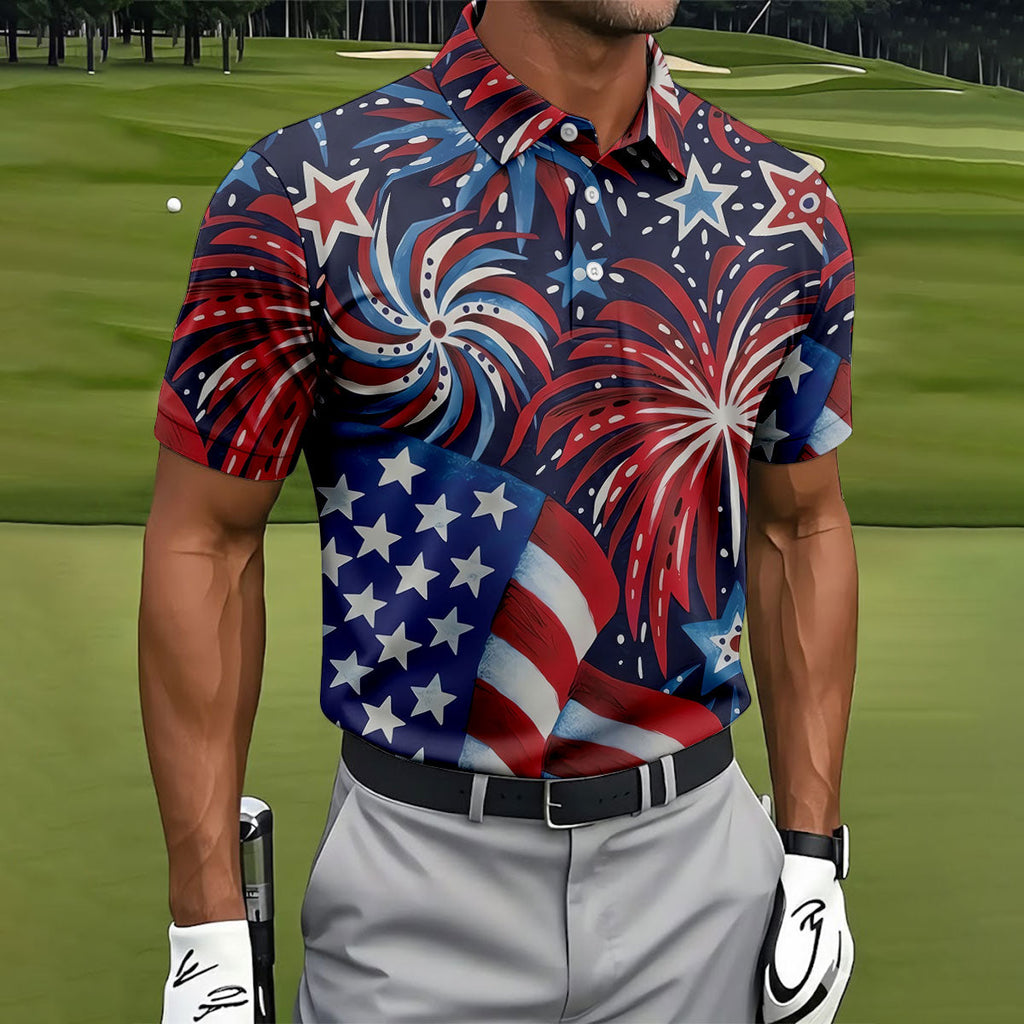 American Flag Pattern Red White Blue 250th Anniversary Patriotic Golf Shirt, Golf Shirts For Men