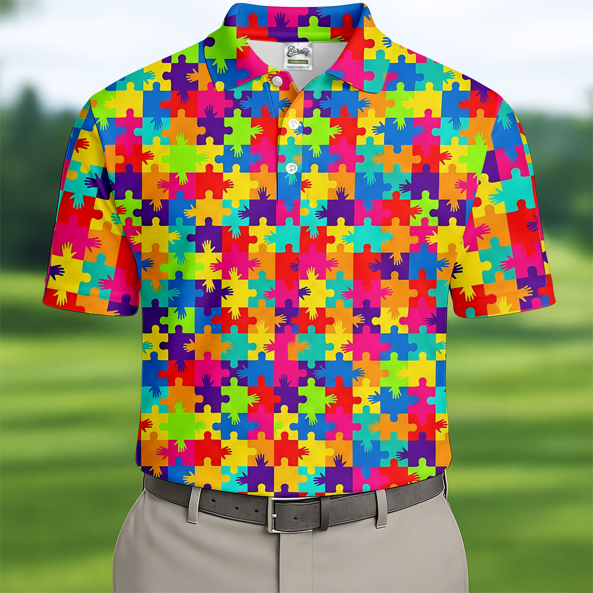 Colorful Handprints Autism Awareness Puzzle Golf Tops For Men, Polo Shirts For Men, Golf Shirts For Men