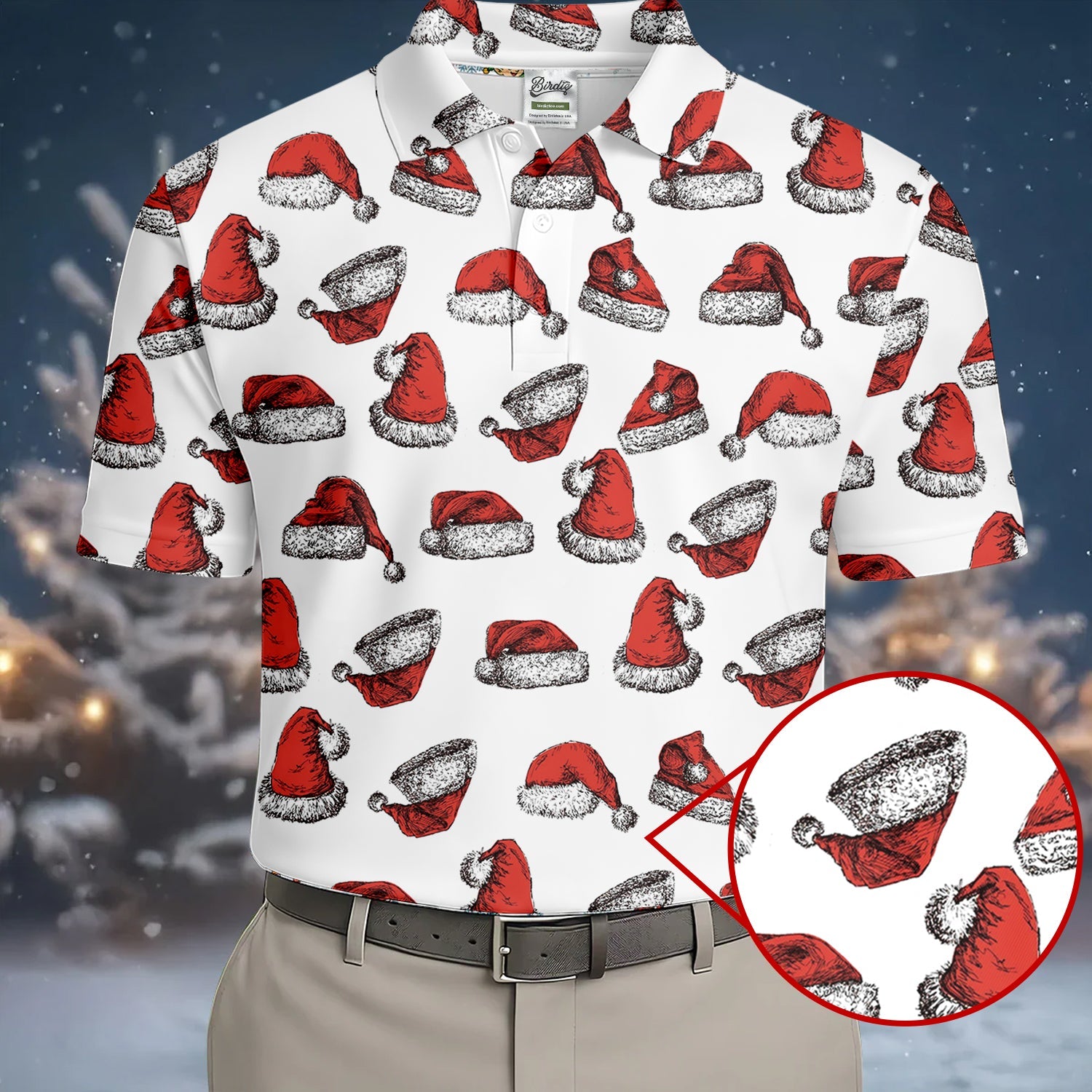 Santa Hat Pattern Christmas White Golf Tops For Men, Christmas Golf Shirt, Men's Golf Apparel